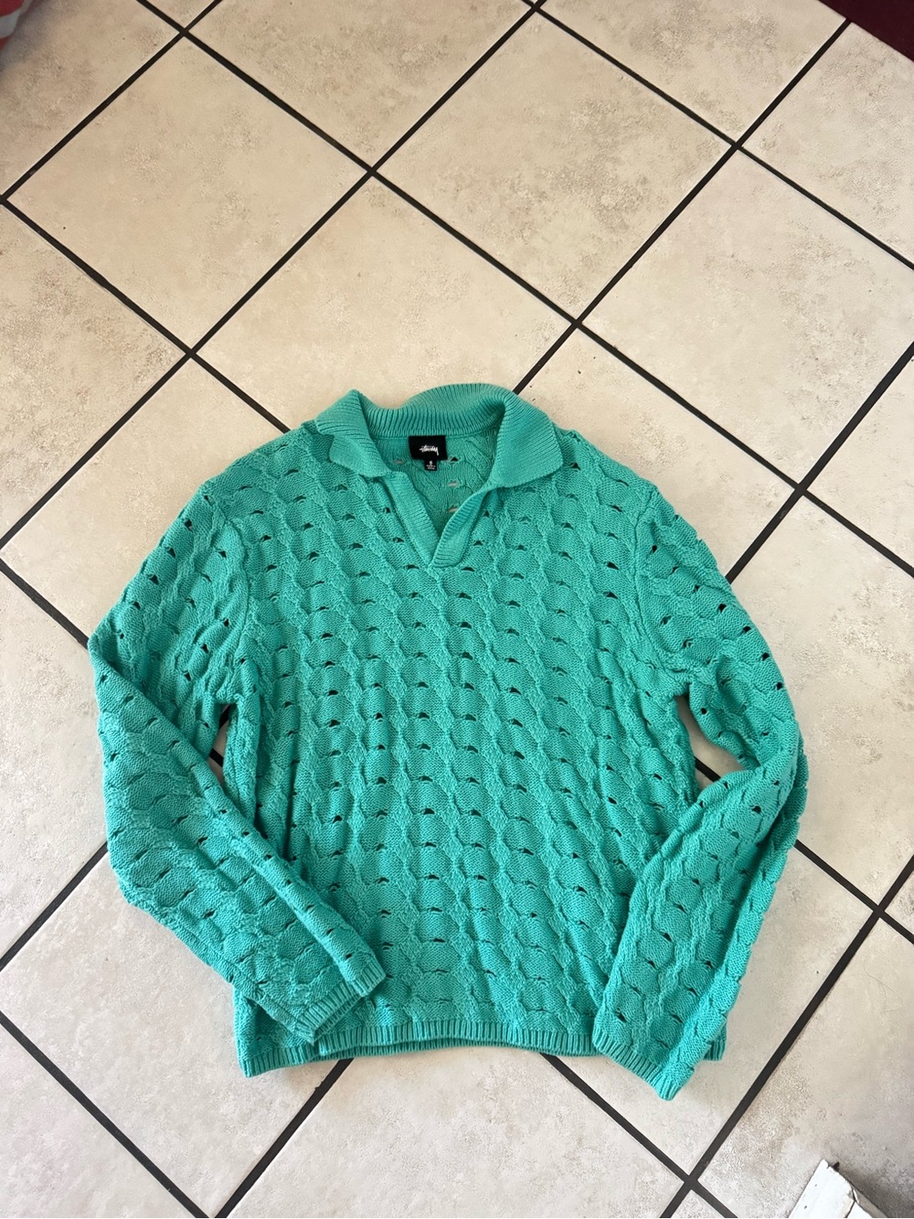 Stussy Teal Knit Polo Sweater